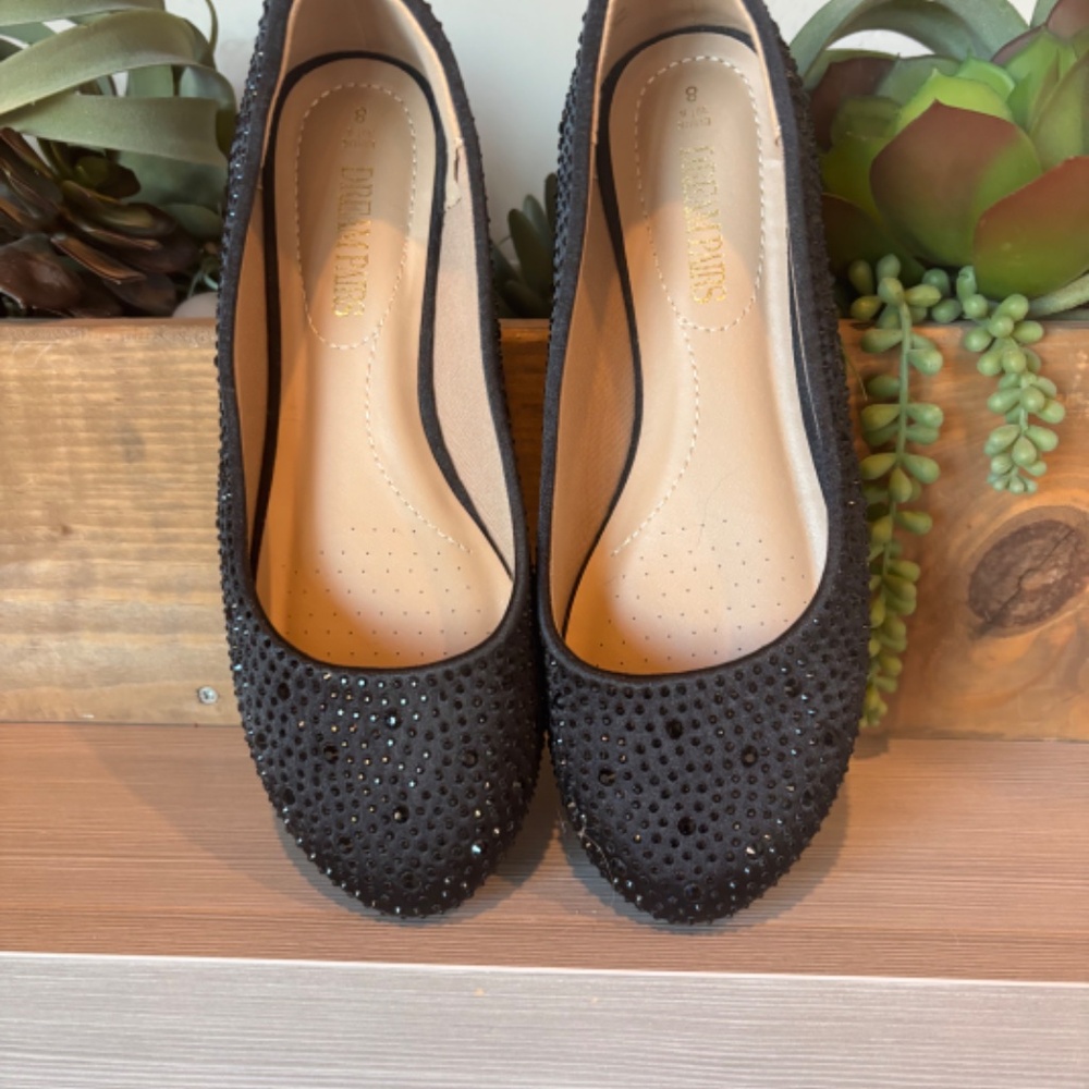 Rhinestone Ballet Flats in Black   A Holiday Must! Size 8 - Picture 2 of 6
